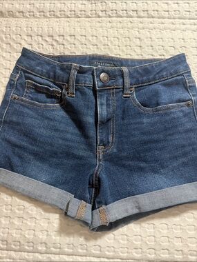 Aeropostale Women's Dark Blue Rolled-Hem Jean Shorts